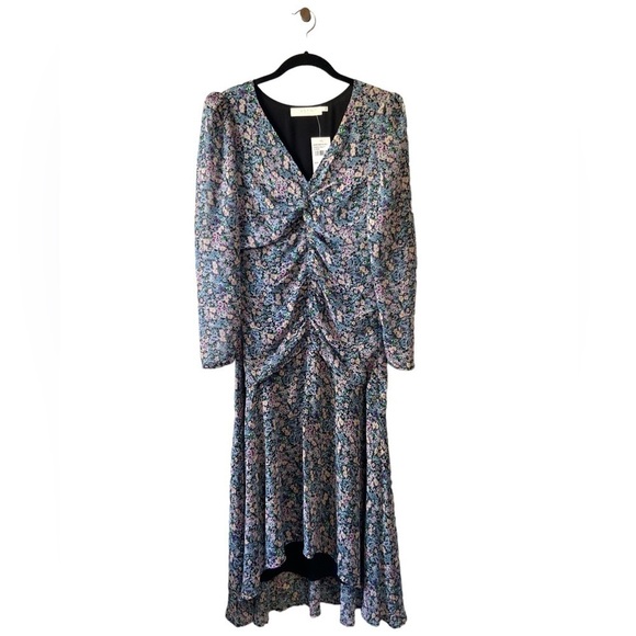 ASTR the Label 🆕 Dress Midi Ruched Front Asymmetric Floral Print Size Medium - Picture 3 of 8